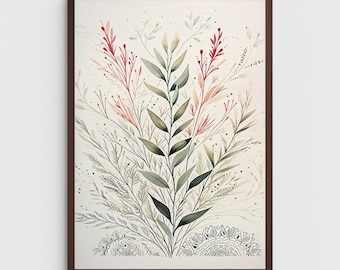 Elegant Botanical Watercolor Print – Floral Wall Art (Digital Download)