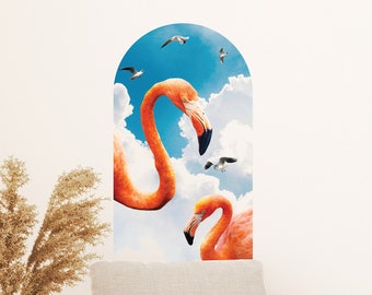 Fantasy Mural Arch Wall Decal - Sky Scene - Flamingos and Seagulls