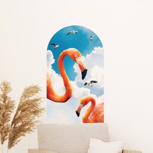 Fantasy Mural Arch Wall Decal - Sky Scene - Flamingos and Seagulls