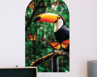 Fantasy Arch Wall Decal - Jungle Scene - Toucan and Butterflies