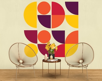 70's Vintage Abstract Shapes Wall Decal Pattern (Multiple Sizes)