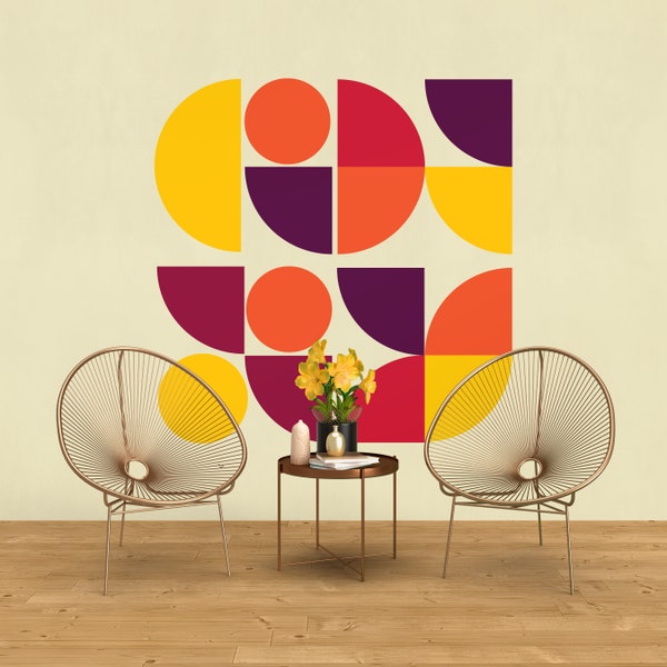 70's Vintage Abstract Shapes Wall Decal Pattern (Multiple Sizes)