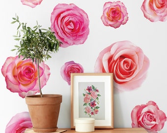 Realistic Pink Roses Wall Decals - Big Flowers