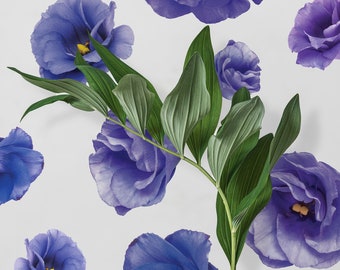 Realistic Blue and Purple Flowers Wall Decals - Blue Eustoma Floral