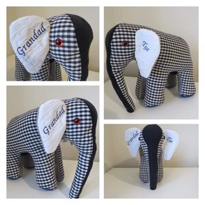 HANDMADE MEMORY BEARS Elephant Personalised Keepsake  - A Heartfelt Keepsake made from Loved Ones' Clothing - Free Shipping