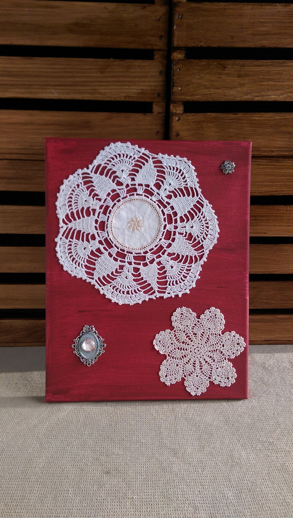 Doily Art on Canvas doily wall decor Victorian wall hanging Etsy