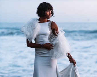 Ostrich Feather Bridal Wedding Cape/Bolero/Shrug/Jacket in White