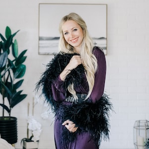 Real Ostrich Feather Bridal Wedding Cape / Bolero / Shrug in Black