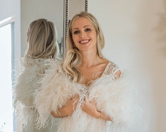 Cream Ostrich Feather Cape Shawl Wrap Bridal Cover
