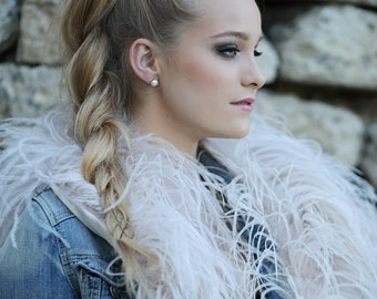 Ostrich feather collar and slap on cuffs combo in blush pink