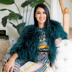 Ostrich Feather Bridal Wedding Jacket in Emerald Green