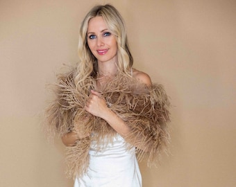 Feather Bridal Wedding Cape/Bolero/Shrug/Jacket in Toffee Brown