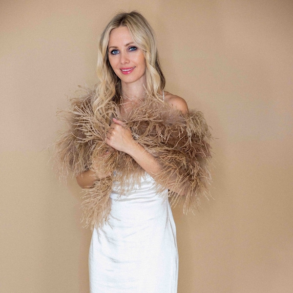 Feather Bridal Wedding Cape/Bolero/Shrug/Jacket in Toffee Brown