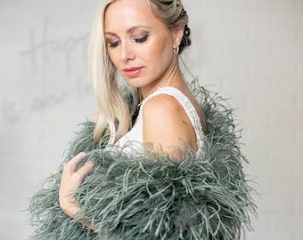 Ostrich Feather Bridal Wedding Cape / Bolero / Shrug in Moss Green