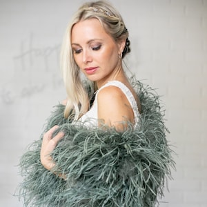 Ostrich Feather Bridal Wedding Cape / Bolero / Shrug in Moss Green