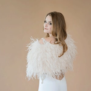 Real Ostrich Feather Bridal Wedding Cape/Bolero/Shrug/Jacket in Cream