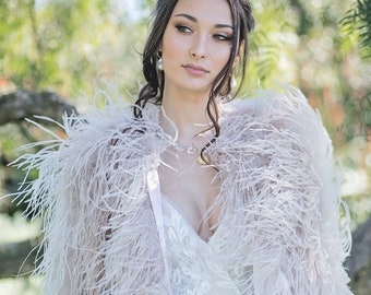 Ostrich Feather Bridal Wedding Jacket in Blush/Black/Gray/Ivory Colors