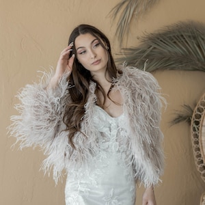 Ostrich Feather Bridal Bridesmaids Fluffy Wedding Jacket Coat in Blush Pink