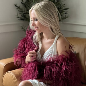 Real Ostrich Feather Bridal Wedding Cape / Bolero / Shrug / Scarf in Deep Dark Red Merlot