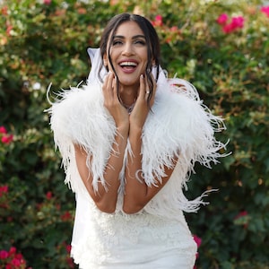Real Ostrich Feather Winter Bridal Wedding Bolero/Vest in Cream or Ivory