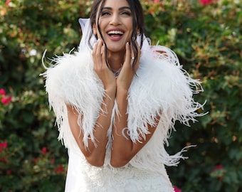 Real Ostrich Feather Winter Bridal Wedding Bolero/Vest in Cream or Ivory