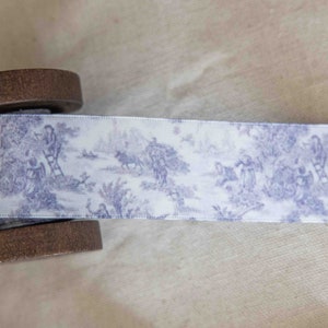 Wit blauw toile-patroon shabby Frans cottage chic dubbelzijdig lint pastel 1,5" breed op maat gesneden dubbelzijdig polyester