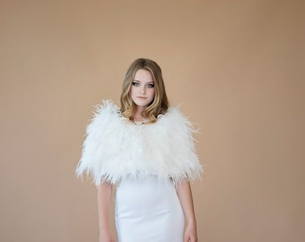 Real Ostrich Feather Bridal Wedding Cape / Bolero / Shrug in Ivory/Off White