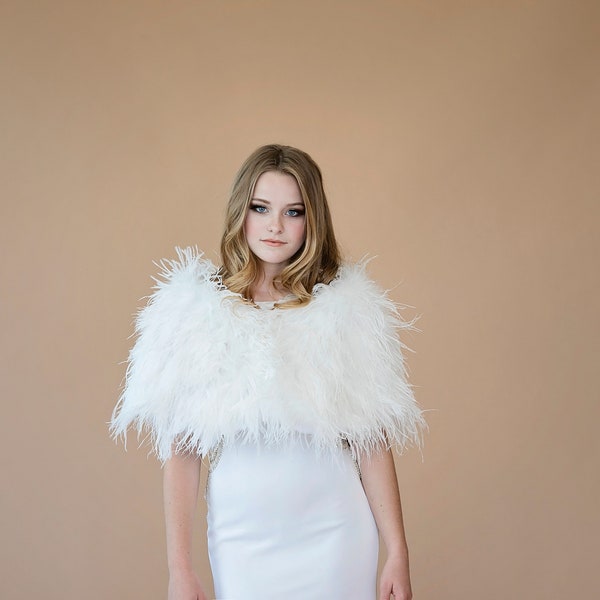 Real Ostrich Feather Bridal Wedding Cape / Bolero / Shrug in Ivory/Off White