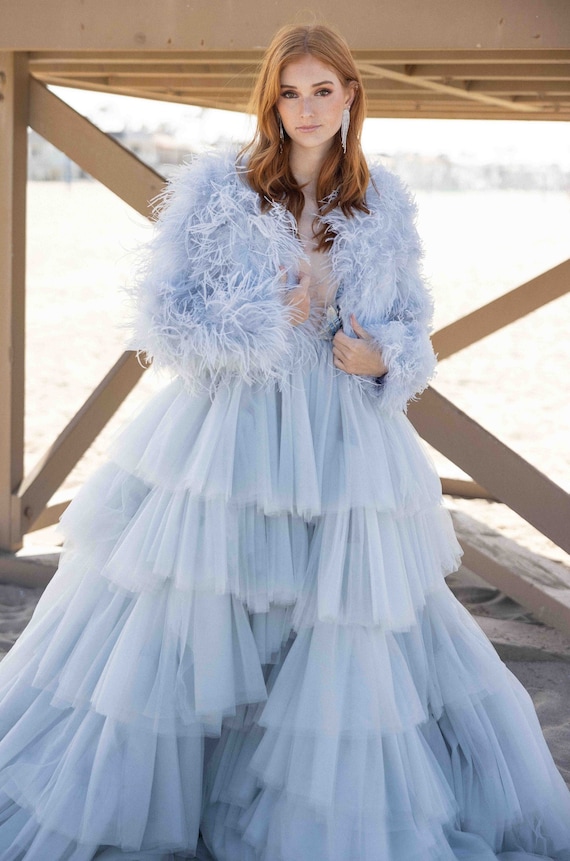 blue ostrich feather dress Intense defense feather mini dress in Blue