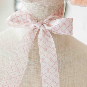 White Pink Bow Pattern Shabby French Cottage Chic Two Sided Ribbon Pastel 1.5" wide per yard double faced polyester