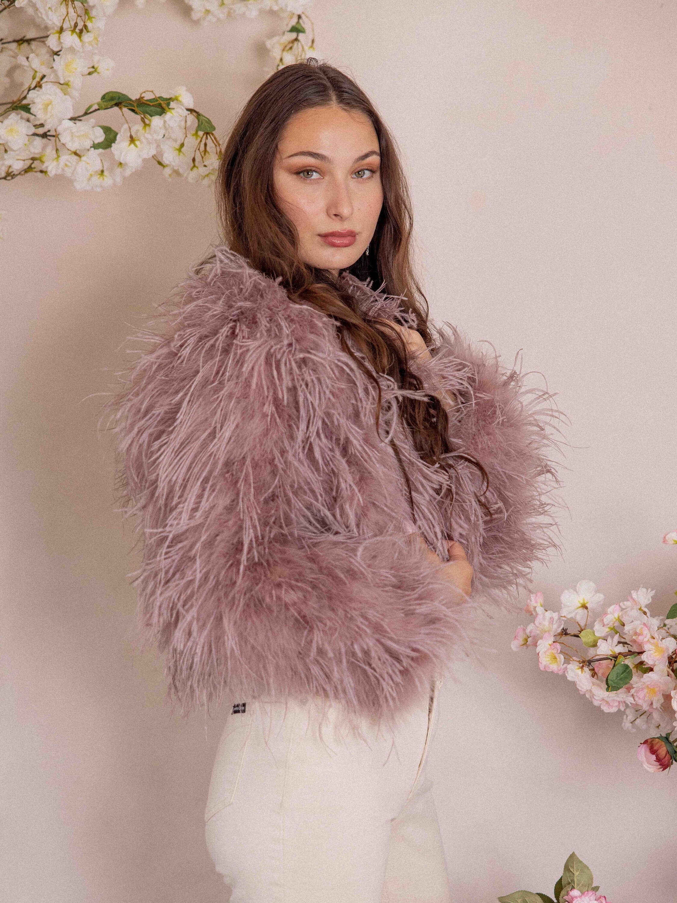 Ostrich Feather Bridal Wedding Jacket in Raspberry Dusty Rose Mauve Color Feather Coat Mauve Pink Jacket Etsy Canada