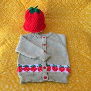 Girl&#39;s Strawberry Sweater and Hat, Child Strawberry Sweater, Baby Strawberry Sweater, Strawberry Sweater