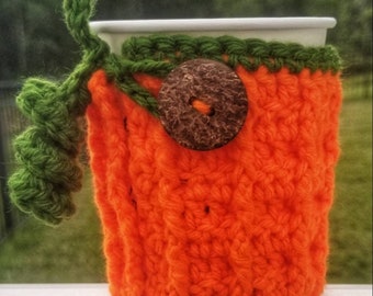 Crochet coffee cozy, crochet pumpkin coffee cozy, pumpkin cup cozy, pumpkin crochet cup cozy, crochet coffee cup holder, crochet cup sleeve