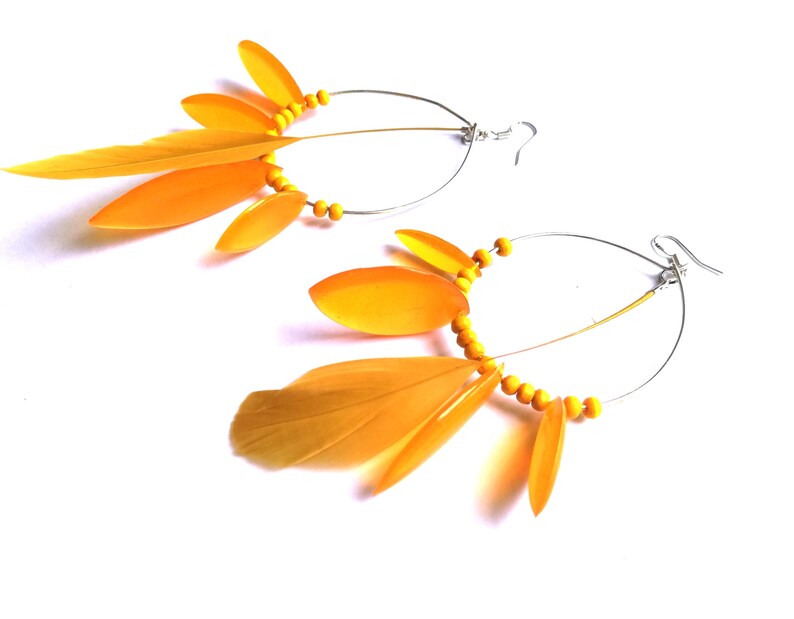 creole summer feathers creoles yellow creoles yellow creoles pearl creoles fancy creoles Hippie earrings jewel art
