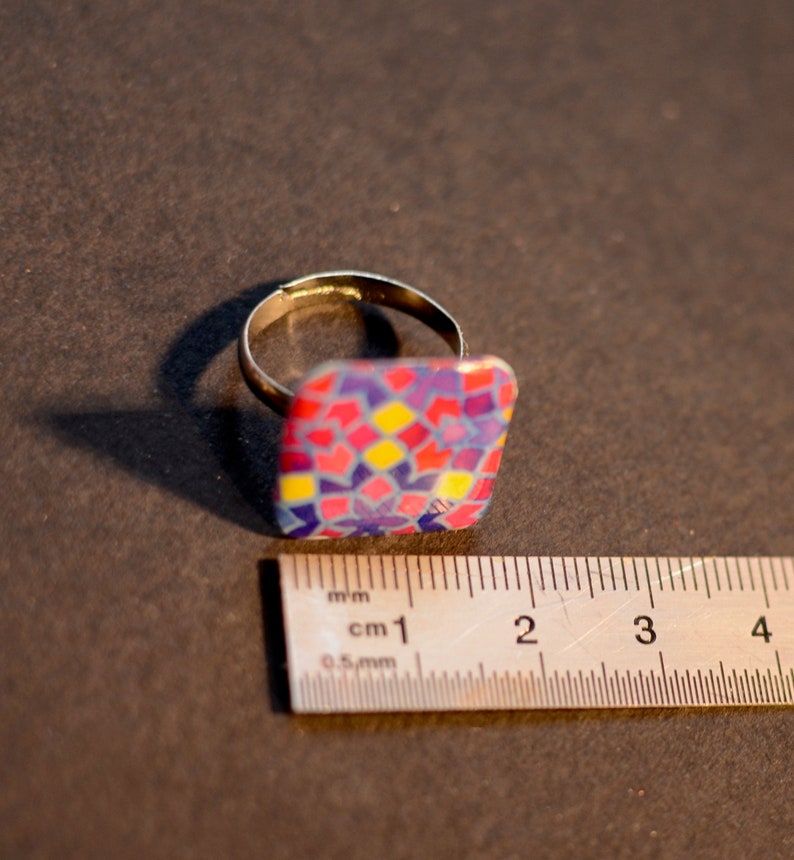 brass jewelry square stone ring ring with geometry motifs resin ring brass ring resin jewelry
