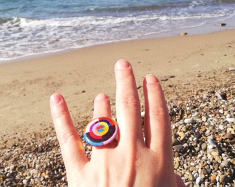 Bague Sonia Delaunay, bague disque multicolore, bague contemporaine, bague de créateur, bijou Delaunay, bague multicolore, bague d'artiste