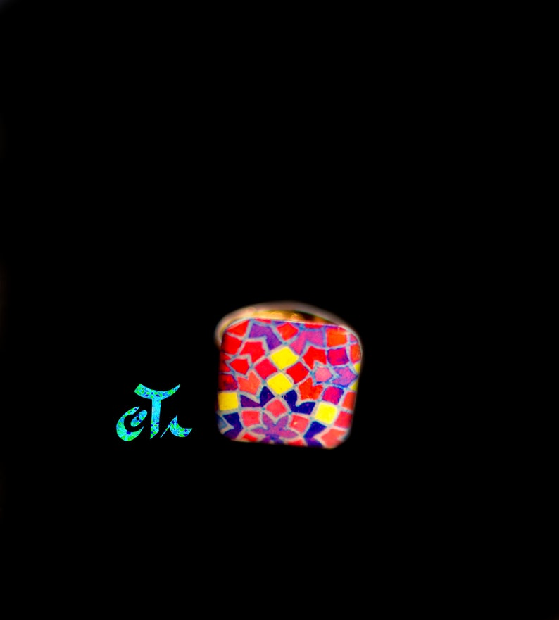 brass jewelry square stone ring ring with geometry motifs resin ring brass ring resin jewelry
