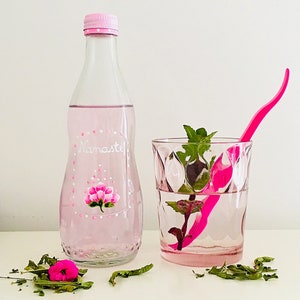 Good Morning line - unique upcycled glass nomad bottle - hand painted glass - lotus flower decor / housewarming gift / SOLD EMPTY