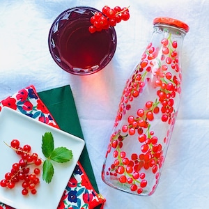 French Hand painted upcycled glass bottle - water carafe - one of a kind gift - housewarming gift - eco friendly gift - Bedside carafe