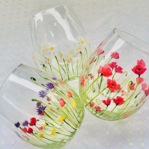 French Hand-Painted Glasses, Floral Drinking Glasses, Unique Housewarming Gift, Decorative Glassware, Gift for Her, Flower Cup Set