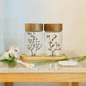 French Cotton Swab Jars – Glass with Wooden Lids & Tray, Handmade Limited Edition, Gift for a Friend