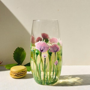 1 French Hand-Painted Glass – Poppy Flower Decorated Glass – Unique Piece – Housewarming – Mother’s Day – Floral Glass – Gift for Her