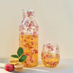 French Hand-Painted Carafe and Glass - Carafes - Jasmine Water carafe - Bedside carafe - gift for her - wedding gift- One-of-a-Kind Gift