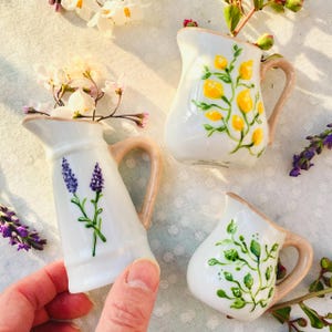 French Mini vase jug/pitcher in Limoges porcelain – hand-painted – Provence lemon or lavender – one-of-a-kind
