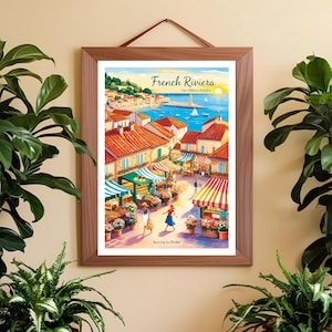 Póster de la Riviera Francesa para descargar: póster vintage chic de la Costa Azul, decoración de pared mediterránea, arte digital imprimible.