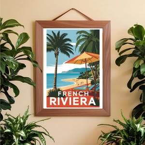 Póster de la Riviera Francesa para descargar: póster vintage chic de la Costa Azul, decoración de pared mediterránea, arte digital imprimible.