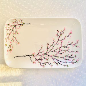 Hand-Painted French Porcelain Cake Plate – Japanese Cherry Blossom Design – Hanami design - Artistic Eco-Friendly Tableware- gift for her