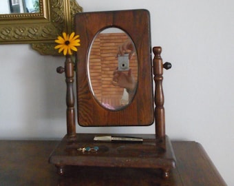 Coiffeuse de table en bois vintage avec miroir Coiffeuse de table à poser meuble à maquillage cadeau Beauté Décor chambre Salle de bains