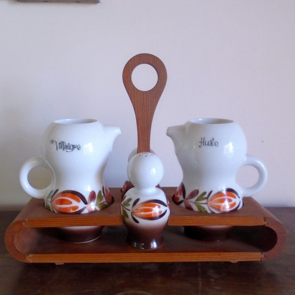 Serviteur à condiments Serviteur huile vinaigre sel poivre Cadeau Déco Années 60-70 Salière Poivrière Décor de table Sixties Déco scandinave