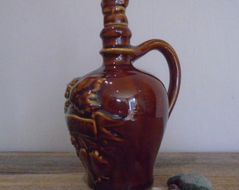Ceramic carafe brown" Eau de vie "Liquor Vintage French Grape Vine Jug